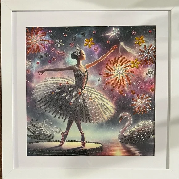 Elegant Ballerina Art Print with Swans, 12*12”